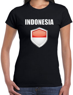 Bellatio Decorations Indonesie landen supporter t-shirt met Indonesische vlag schild zwart dames