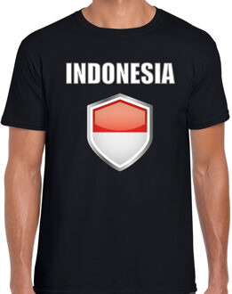 Bellatio Decorations Indonesie landen supporter t-shirt met Indonesische vlag schild zwart heren