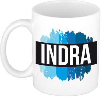 Bellatio Decorations Indra naam / voornaam kado beker / mok verfstrepen - Gepersonaliseerde mok met naam - Naam mokken Multikleur