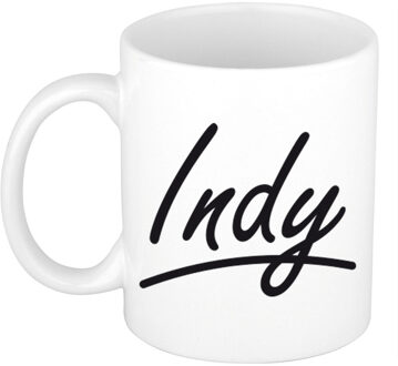 Bellatio Decorations Indy Naam koffiemok - beker - met sierlijke letters - wit - 300 ml - Cadeau - Dames