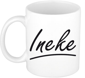 Bellatio Decorations Ineke Naam koffiemok - beker - met sierlijke letters - wit - 300 ml - Cadeau - Dames