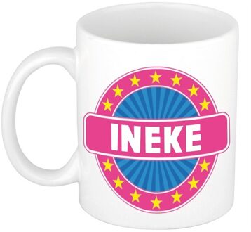 Bellatio Decorations Ineke voornaam koffiemok - beker - wit/roze - 300 ml - Cadeau - Dames - Collega - Moederdag Multi