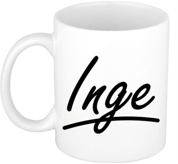 Bellatio Decorations Inge Naam koffiemok - beker - met sierlijke letters - wit - 300 ml - Cadeau - Dames