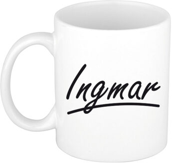 Bellatio Decorations Ingmar Naam koffiemok - beker - met sierlijke letters - wit - 300 ml - Cadeau - Heren