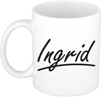 Bellatio Decorations Ingrid voornaam kado beker / mok sierlijke letters - gepersonaliseerde mok met naam - Naam mokken Multikleur