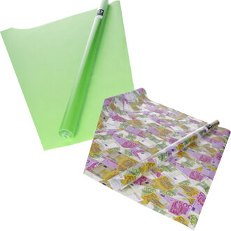 Bellatio Decorations Inpak/cadeau papier - set van 2x stuks rollen - euro geld biljetten - groen - Rich and Famous thema