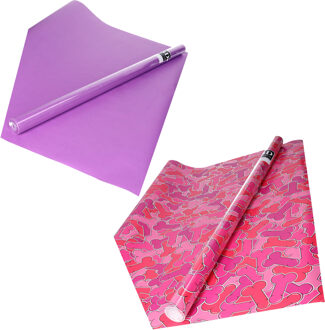 Bellatio Decorations Inpak/cadeau papier - set van 2x stuks rollen - foute penis print - paars