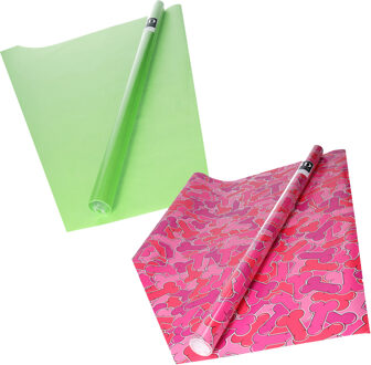 Bellatio Decorations Inpak/cadeau papier - set van 2x stuks rollen - foute penis print - paars