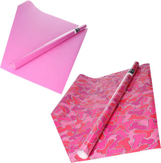 Bellatio Decorations Inpak/cadeau papier - set van 2x stuks rollen - foute penis print - roze