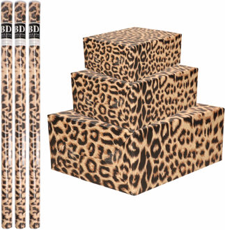 Bellatio Decorations Inpakpapier - panter print - 3 rollen - 200x70 cm - luipaard cadeaupapier