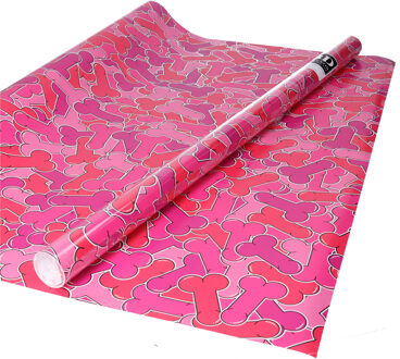 Bellatio Decorations Inpakpapier - piemels - 250 x 70 cm - rollen - foute penis print - cadeaupapier Roze