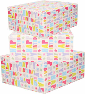 Bellatio Decorations Inpakpapier verjaardag - 6x - Happy Birthday - 200 x 70 cm - rollen - gefeliciteerd - cadeaupapier