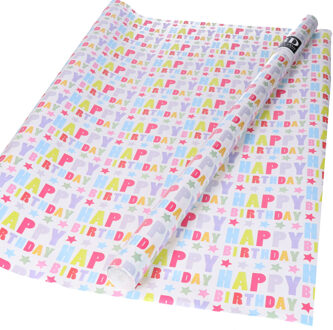Bellatio Decorations Inpakpapier - verjaardag Happy Birthday - 200x70 cm - rollen - gefeliciteerd cadeaupapier