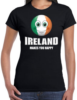 Bellatio Decorations Ireland makes you happy landen t-shirt Ierland zwart voor dames met emoticon XS