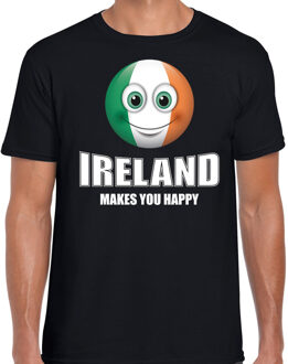 Bellatio Decorations Ireland makes you happy landen t-shirt Ierland zwart voor heren met emoticon