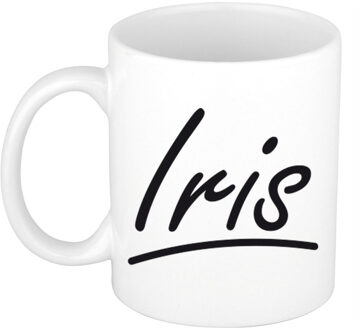 Bellatio Decorations Iris Naam koffiemok - beker - met sierlijke letters - wit - 300 ml - Cadeau - Dames