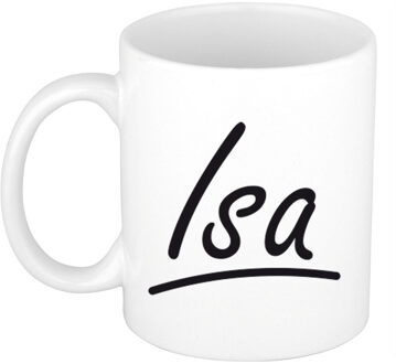 Bellatio Decorations Isa voornaam kado beker / mok sierlijke letters - gepersonaliseerde mok met naam - Naam mokken Multikleur