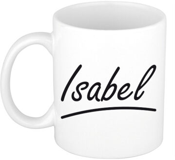 Bellatio Decorations Isabel Naam koffiemok - beker - met sierlijke letters - wit - 300 ml - Cadeau - Dames