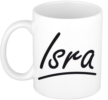 Bellatio Decorations Isra Naam koffiemok - beker - met sierlijke letters - wit - 300 ml - Cadeau - Dames