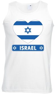 Bellatio Decorations Israel hart vlag singlet shirt/ tanktop wit heren