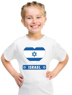 Bellatio Decorations Israel kinder t-shirt met israelische vlag in hart wit jongens en meisjes l (146-152)