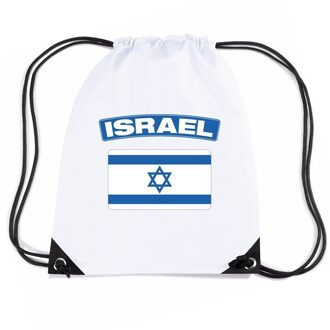 Bellatio Decorations Israel nylon rijgkoord rugzak/ sporttas wit met Israelische vlag