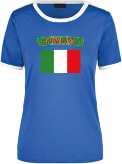 Bellatio Decorations Italia blauw/wit ringer t-shirt Italie vlag in hart voor dames