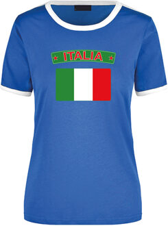 Bellatio Decorations Italia ringer t-shirt blauw met witte randjes voor dames - Italie supporter kleding L