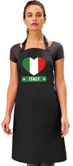 Bellatio Decorations Italiaanse vlag in hart keukenschort/ barbecueschort zwart heren en dames - I love Italie schort