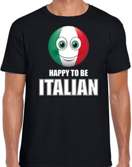 Bellatio Decorations Italie emoticon Happy to be Italian landen t-shirt zwart heren