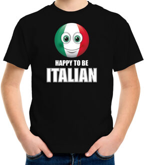 Bellatio Decorations Italie Emoticon Happy to be Italian landen t-shirt zwart kinderen M (134-140)
