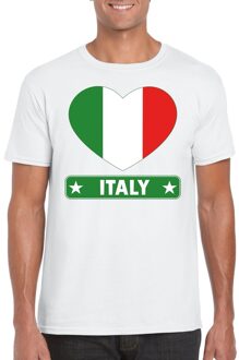 Bellatio Decorations Italie hart vlag t-shirt wit heren