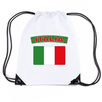 Bellatio Decorations Italie nylon rijgkoord rugzak/ sporttas wit met Italiaanse vlag