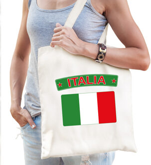 Bellatio Decorations Italie supporter tasje - katoen - wit - 42 x 38 cm - met hengsels - dames / heren