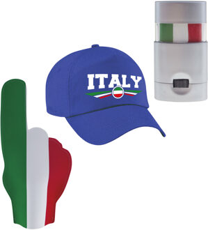 Bellatio Decorations Italie supporters set - baseballcap blauw - met vlag schminkstift - foamhand - volwassenen - landen
