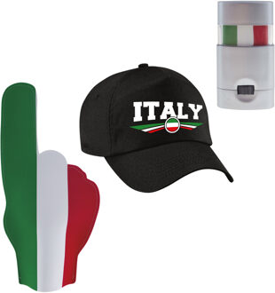 Bellatio Decorations Italie supporters set - baseballcap zwart - met vlag schminkstift - foamhand - volwassenen - landen