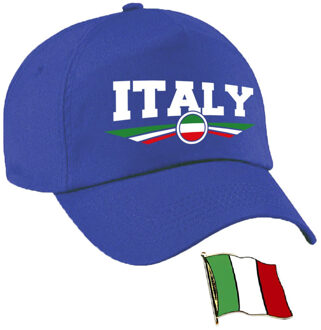 Bellatio Decorations Italie supporters setje - baseballcap print blauw - colbert pin broche vlag - volwassenen