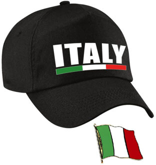 Bellatio Decorations Italie supporters setje - baseballcap print zwart - colbert pin broche vlag - volwassenen