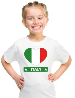 Bellatio Decorations Italie Supporters t-shirt - kinderen - hartjes vlag - wit - korte mouwen - sport - kleding