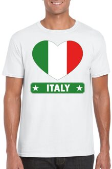 Bellatio Decorations Italie t-shirt met italiaanse vlag in hart wit heren 2xl