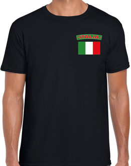 Bellatio Decorations Italie thema t-shirt - met vlag op borst - zwart - voor heren - landen shirt - supporters L