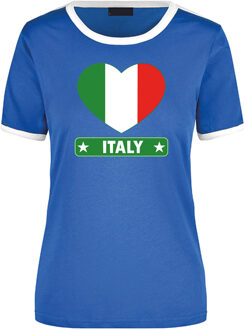 Bellatio Decorations Italy blauw/wit ringer t-shirt - Italie vlag in hartje - voor dames XL