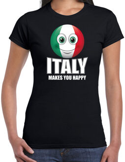 Bellatio Decorations Italy makes you happy landen t-shirt Italie zwart voor dames met emoticon 2XL