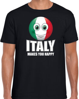 Bellatio Decorations Italy makes you happy landen t-shirt Italie zwart voor heren met emoticon