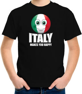 Bellatio Decorations Italy makes you happy landen t-shirt Italie zwart voor kinderen met Emoticon L (146-152)