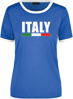 Bellatio Decorations Italy supporter ringer t-shirt blauw met wite randjes voor dames - Italie supporter kleding L