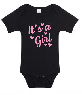 Bellatio Decorations Its a girl gender reveal baby rompertje zwart meisjes 68 (4-6 maanden)
