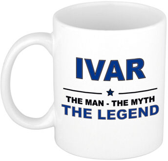 Bellatio Decorations Ivar cadeau mok - man myth legend - naam koffiemok - 300 ml - collega - vaderdag Donkerblauw