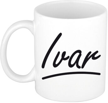 Bellatio Decorations Ivar Naam koffiemok - beker - met sierlijke letters - wit - 300 ml - Cadeau - Heren