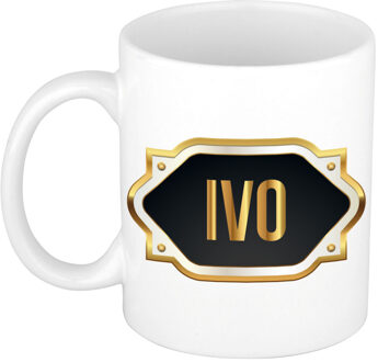 Bellatio Decorations Ivo naam / voornaam kado beker / mok met embleem - Naam mokken Multikleur